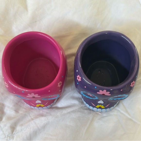 Colorful Sugar Skull Planter Set - Purple and Pink - Picture 3 of 3